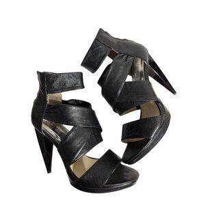 MICHAEL KORS Jennings Black Leather Zip Up Platform High Heel Sandals Size 9.5